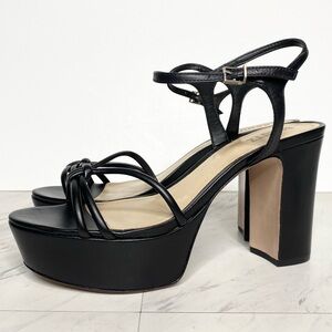 Schutz Kelsie Platform Black Leather Heeled Sandal 9 1/2 B